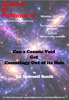 Poster image for talk entitled Can a Cosmic Void Get Cosmology Out of its Hole?