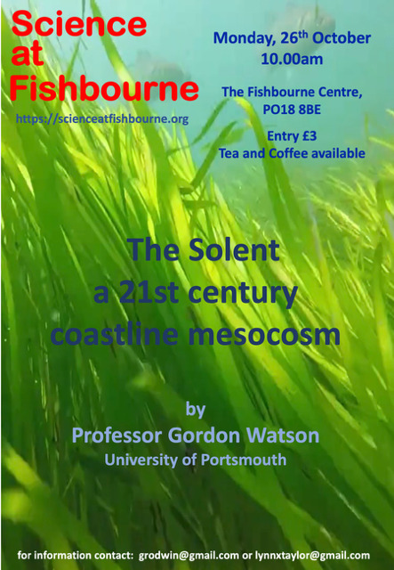 Poster image for talk entitled The Solent: A 21st Century Coastline Mesocosm